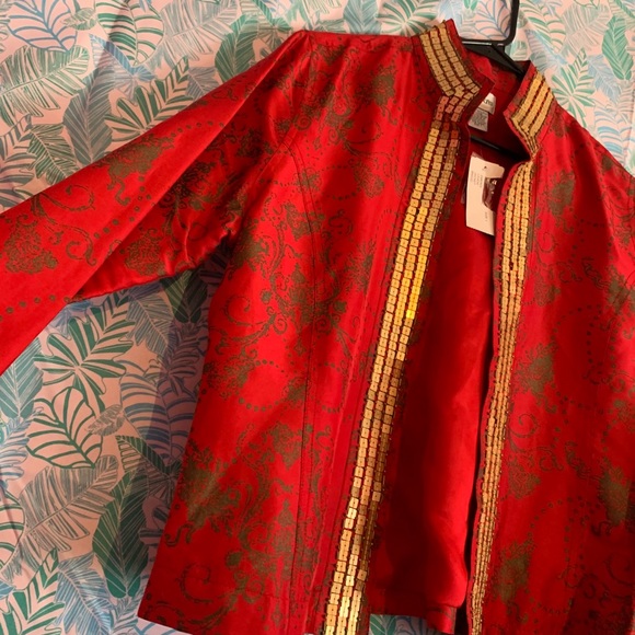 Chico’s Red Silk Open Front Jacket - Picture 3 of 6